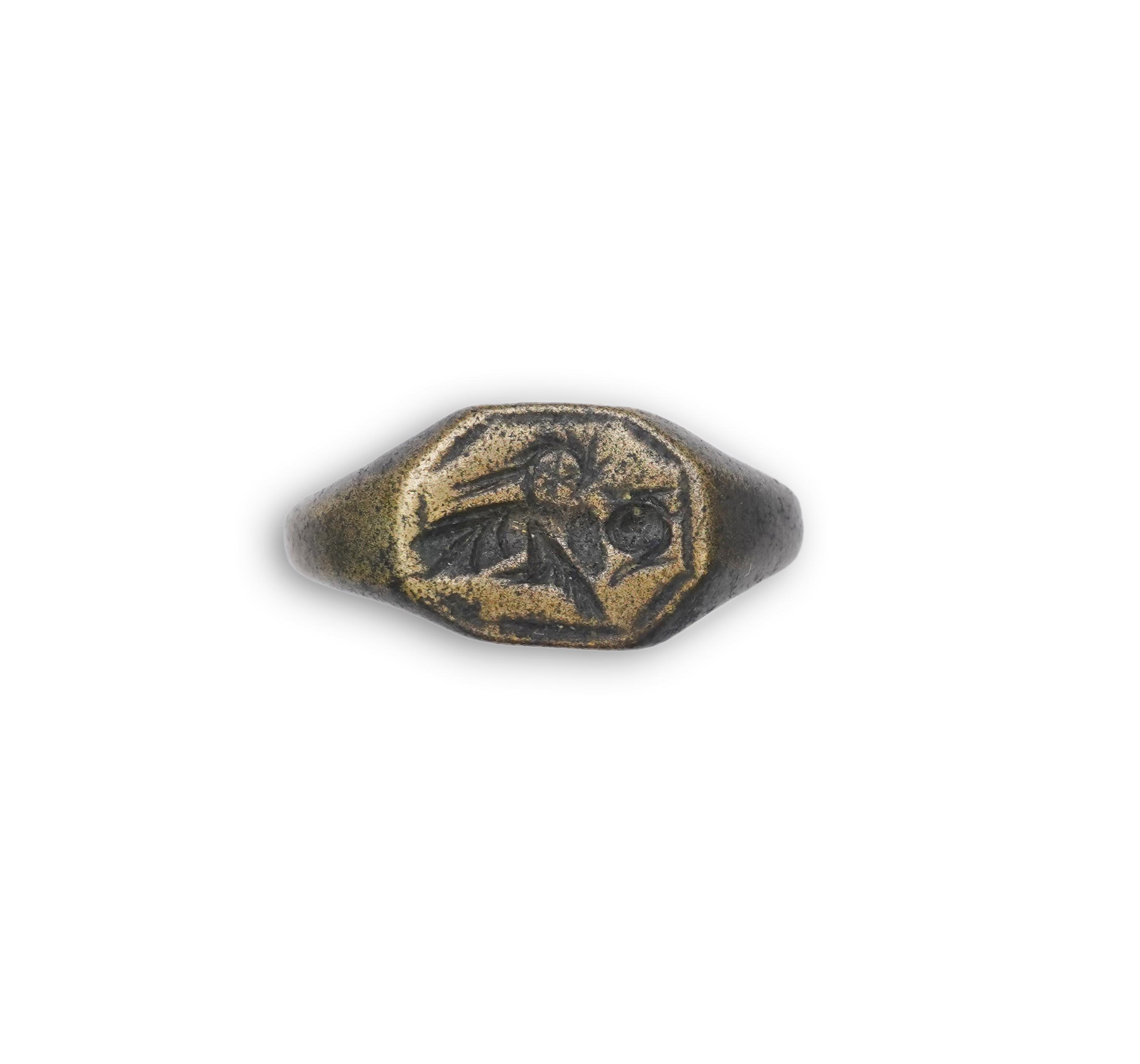 A medieval bronze iconographic ring, France, 15th century